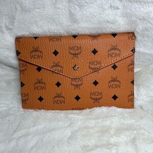 MCM Visetos Cognac Monogram Envelope Clutch Bag